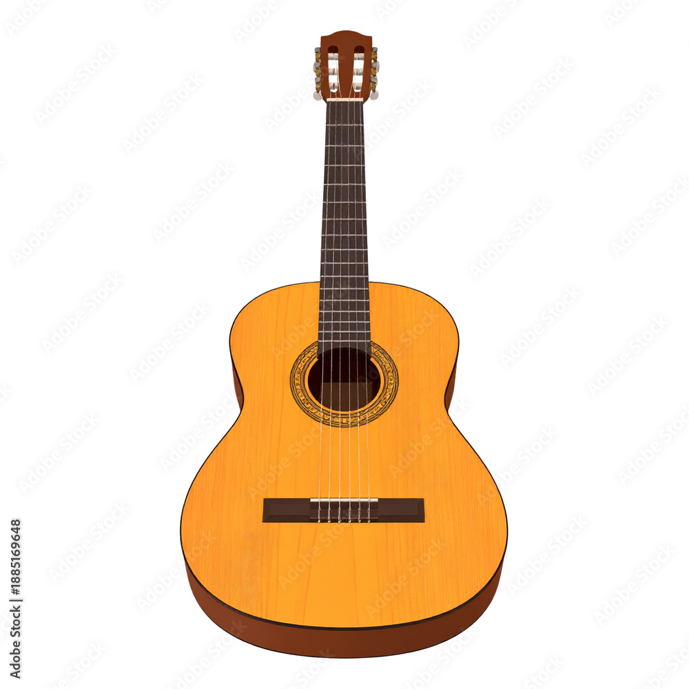 Fototapeta premium Classic wooden acoustic guitar musical instrument with brown strings isolated on a white background for professional audio and classical music concert equipment