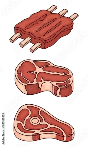 Raw meat vector, vector of meat art, slice meat silhouette, creative raw meat design