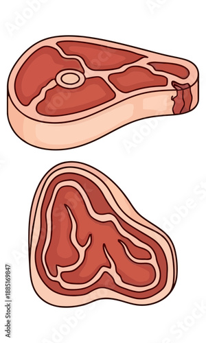 Raw meat vector, vector of meat art, slice meat silhouette, creative raw meat design