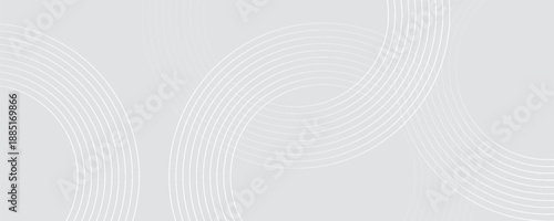 Abstract white glowing geometric lines on gray background. Modern shiny blue circle lines pattern