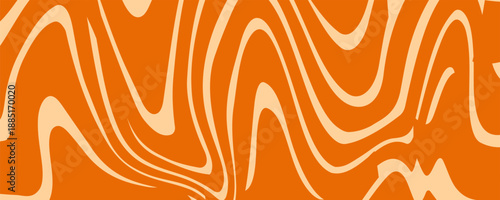 Retro caramel line background. Salted caramel liquid desert texture. Wavy swirl candy pattern for poster, cover, banner, pamphlet. Orange nougat hippie wallpaper in 60s or 70s style. Vector