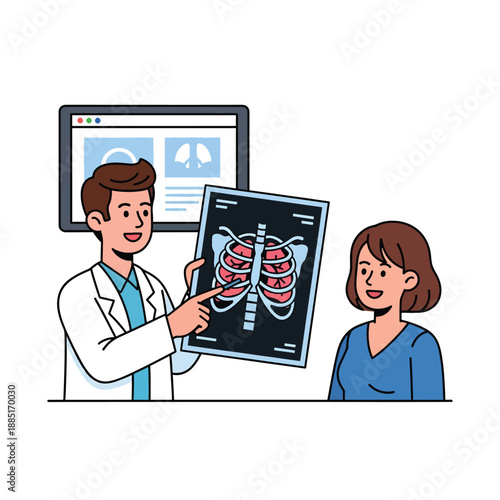 A doctor and patient reviewing a lung x-ray