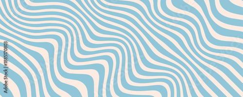 Blue and beige diagonal wavy lines seamless pattern. Simple vector abstract liquid stripes background. Funky groovy texture with diagonal waves, fluid shapes, flow. Stylish repeated decorative design