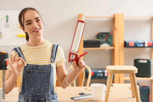 Young woman with sealant sh...