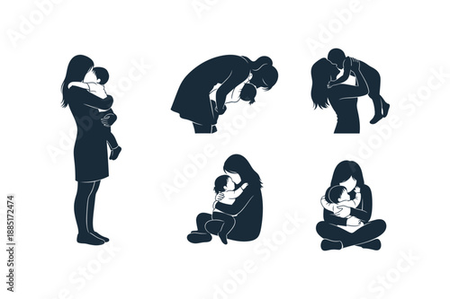 Emotional silhouette scenes of a woman experiencing sadness and despair in various poses
