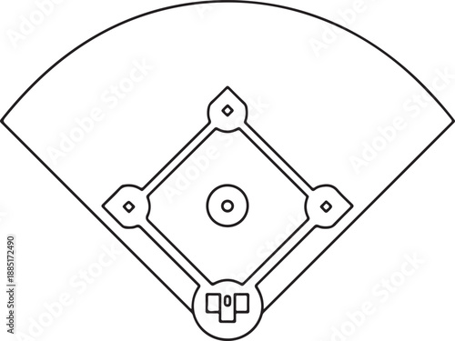 Aerial view of a baseball field with diamond-shaped infield and semicircular outfield boundary