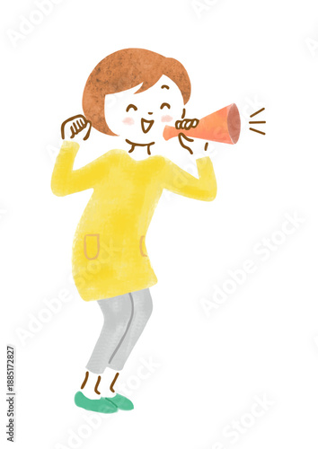 メガホンで声援を送っている女性のイラスト