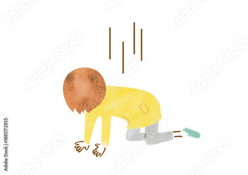 四つん這いで絶望している女性のイラスト