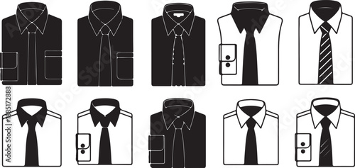 Men's long sleeves formal shirt flat sketch illustration drawing, Woven shirt for formal wear and casual wear fashion illustration template mock up