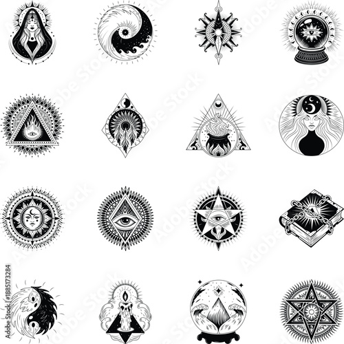 Set of Glyph Style Occult and Magical Symbols 
