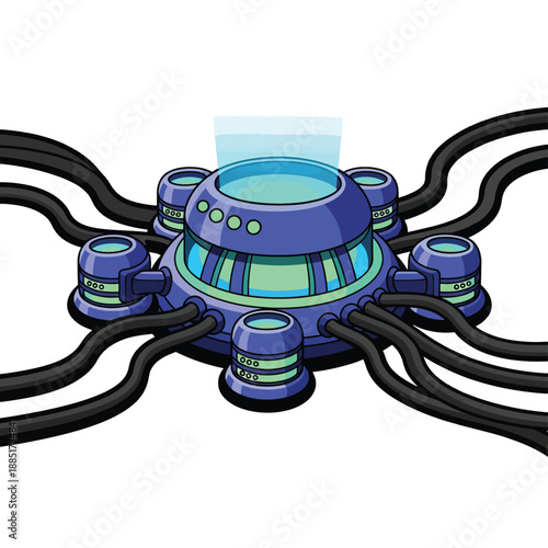 A futuristic blue spaceship