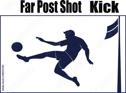 Soccer Player Far Post Shot Silhouette Vector Illustration