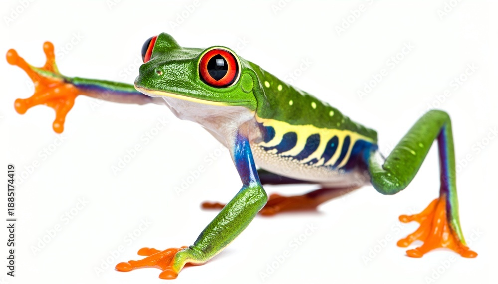 Fototapeta premium Vibrant Red-Eyed Tree Frog Isolated on White Background