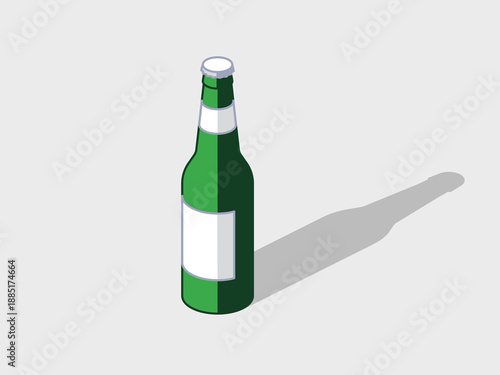 Green beer bottle soda bottle isometric vector illustration with shadow