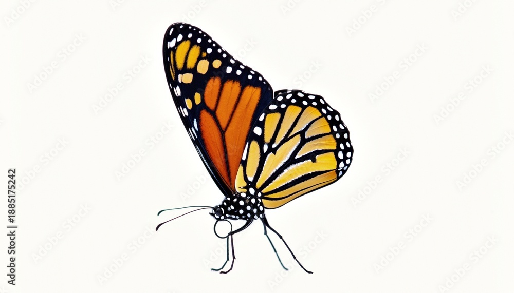 Fototapeta premium Vibrant Monarch Butterfly Isolated on Clean White Background