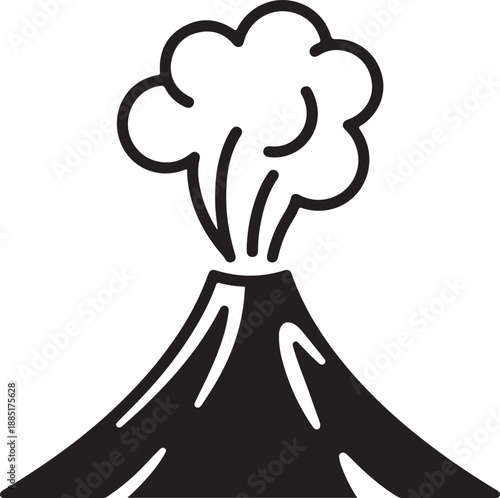 A simple vector illustration of a volcano erupting with smoke rising from the top, a natural disaster scene depicted in a minimalist style