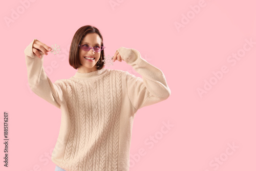 Young woman in beige sweate...
