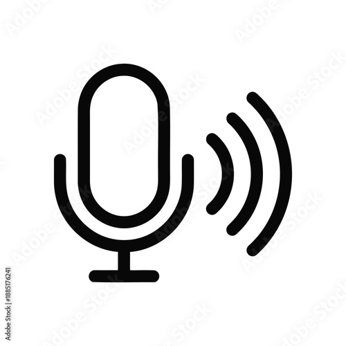 Microphone icon for voice command or audio recording and podcast vector illustration