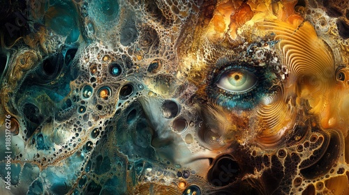 Abstract face, cosmic texture, surreal art, digital painting, background design, website banner