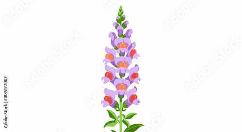 A beautifully detailed illustration of a vibrant purple and orange flower in full bloom, standing elegantly on a green stem, perfect for botanical designs and nature-inspired creative projects
