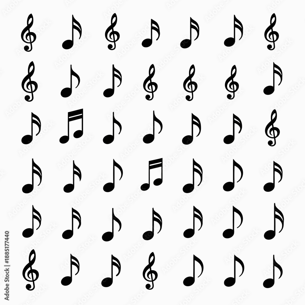 Fototapeta premium Music Notation Vector Icon Sheet in Thick Line Art Style