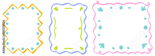 Sweet kindergarten frame with crayon strokes, square border, chalk texture, child doodle vibe, creative box for kids. Bright kindergarten style crayon frame square.