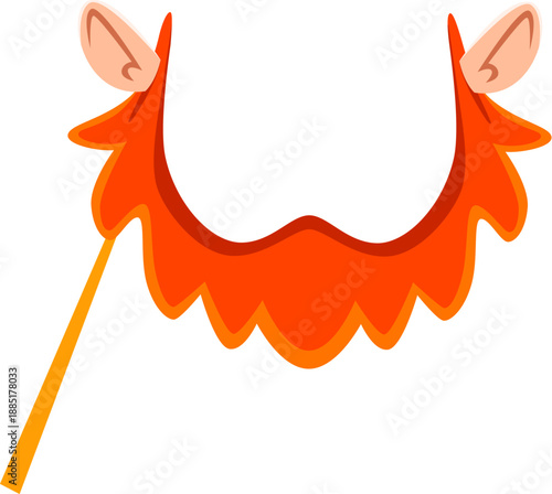 St Patricks leprechaun red beard photo booth mask. Spring carnival vector prop, Irish party kids photo booth isolated mask. Saint Patrick holiday costume element with redhead leprechaun beard and ears