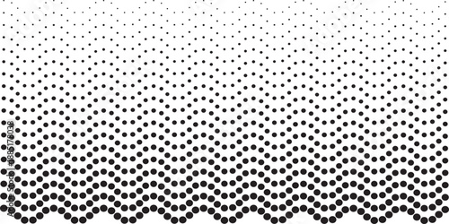 Wavy halftone polka seamless background with circular dotted lines and monochrome texture in retro pop art style for bold graphic layouts