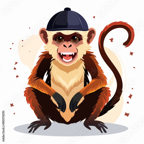 Cheerful monkey wearing a baseball cap