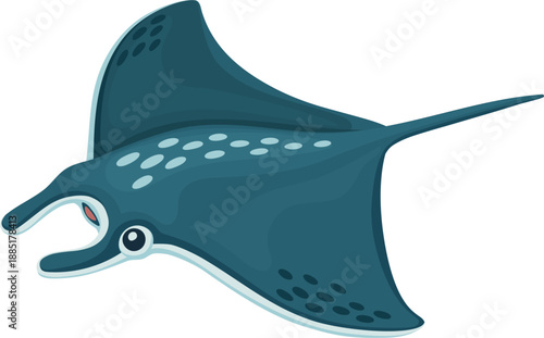 Manta ray ocean underwater environment animal cartoon character. Ocean aquatic wildlife cheerful personage, coral reef water aquatic animal cute vector mascot. Sea marine creature happy character