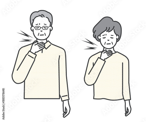 喉が痛い高齢者のイラストベクター素材