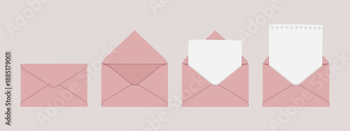Set of Pink Envelope with Blank Paper Note Card Graphic illustration