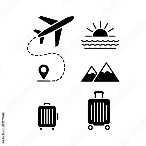 Travel icons and symbols for vacation.