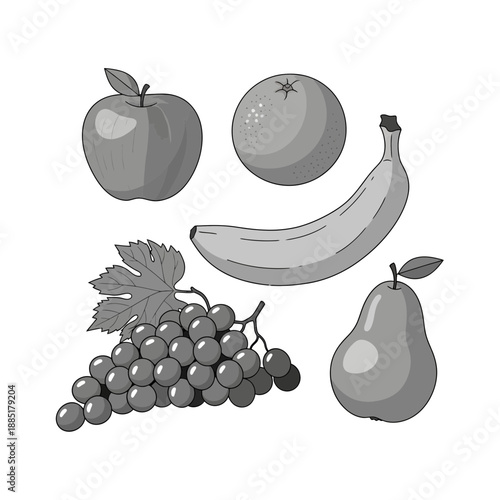 Assorted Fruits Illustration on White Background