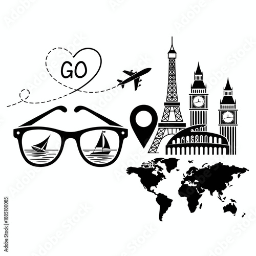 Travel and tourism conceptual icons.