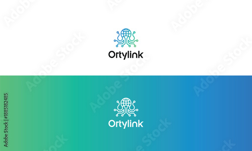 Ortylink Logo Design: Abstract Octopus and Globe with Circuit Line Connectivity
