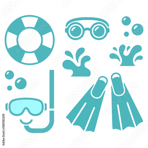 Snorkeling gear set in flat design vector illustration