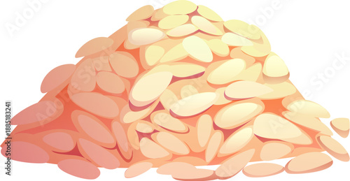 Cartoon rice grains heap China food icon or symbol. Asian culture icon, China traditional food vector attribute. Asia culinary symbol or Chinese agriculture harvest isolated rice grains heap