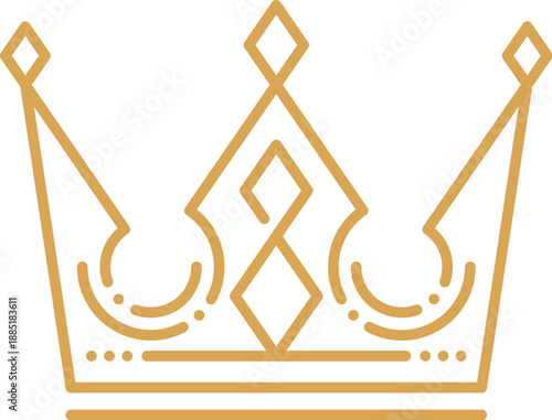 Queen royal jewelry crown line icon or emblem. Queen heraldic linear label, king tiara graphic lineart vector emblem. Prince or princess jewelry abstract golden outline symbol or outline crown icon