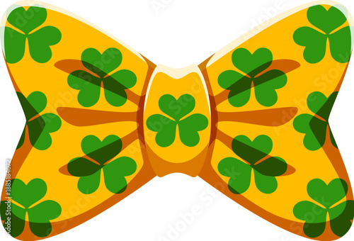 St Patricks font bow tie punctuation dash. Spring holiday typeface vector element, March celebration font punctuation mark. Saint Patrick day typeset symbol with shamrock clovers pattern on bow tie