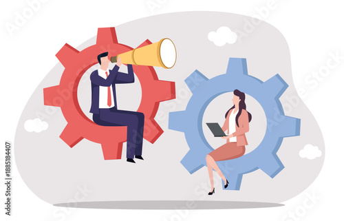 Coordinated teamwork, efficient communication, and synchronized operations in the workplace.