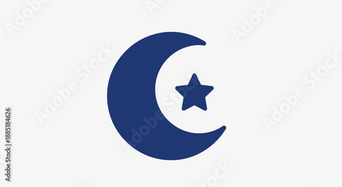 Islamic symbol crescent moon with star icon.