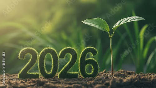 New Year 2026 Sprouting Green Hope Growth Concept Background