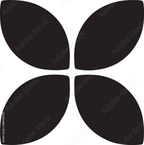 Bloom reduced to four symmetrical petals forming a square, clean modern vector logo icon