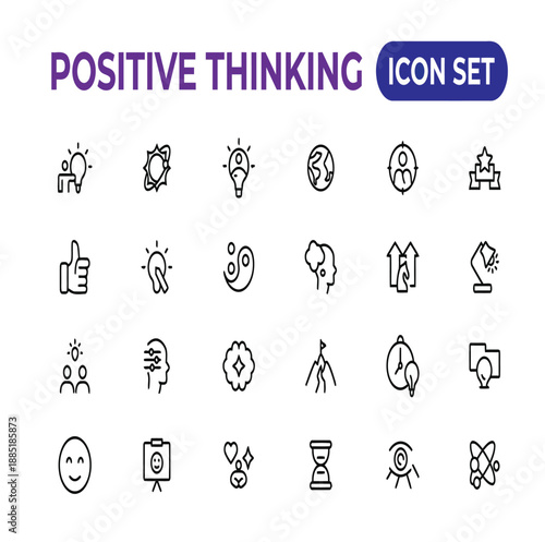 Positive Thinking White Icon Set Design