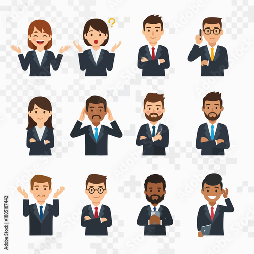 Diverse business people in various emotive poses