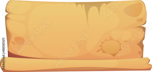 Ancient manuscript, antique paper cartoon map. Old map, antique parchment isolated vector manuscript with worn edges. Ancient papyrus scroll with rolled corners or medieval paper cartoon document