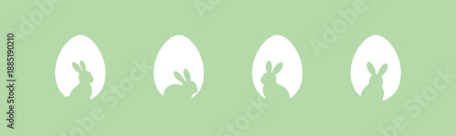 Easter egg hunt. Easter rabbit set. Bunny silhouette vector illustration. Bunny rabbit cut out on easter egg isolated on pastel background.