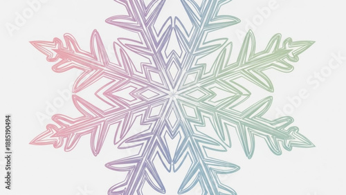 Intricate snowflake illustration with pastel gradient delicate winter symbol for holiday design and seasonal decoration isolated on white