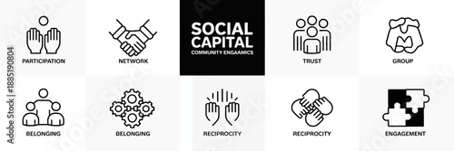 Social capital and community icons set.